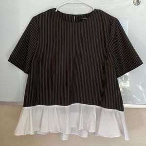 Forever 21 Black and White Striped Blouse, Worn once, Size: Women’s Medium